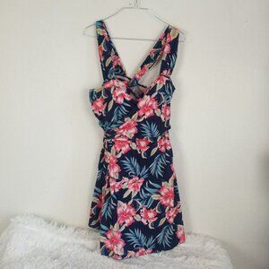 COCOPEAR Women's Floral Crossover Swimsuit One Piece Built in Shorts 4XL